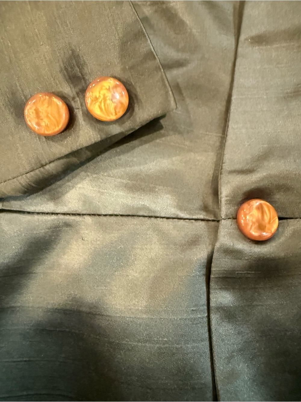 Vintage Oscar de la Renta Olive Green 100% Silk Jacket - Picture 4 of 5